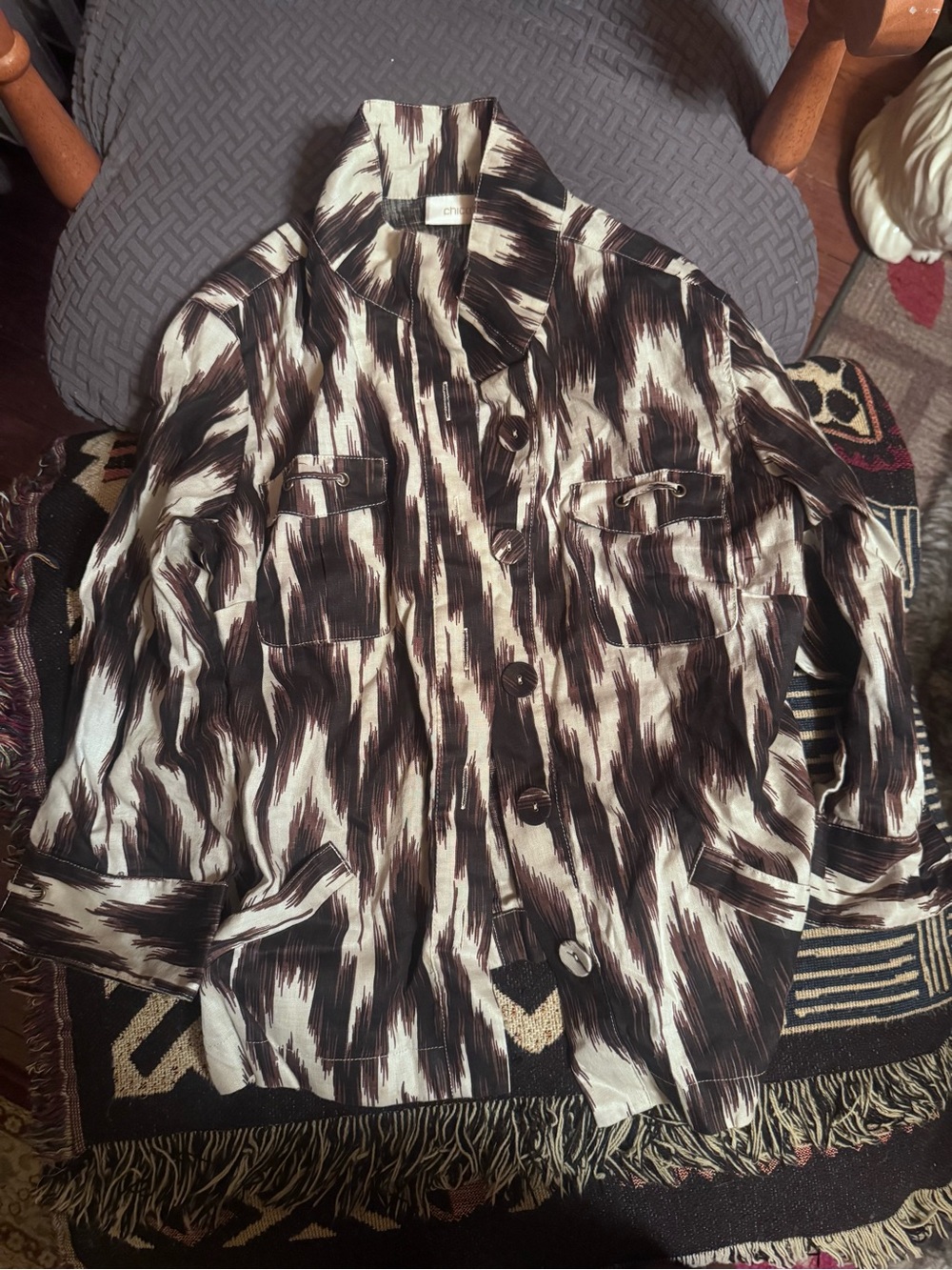 Chico's Brown & White Abstract-Print Shirt Jacket